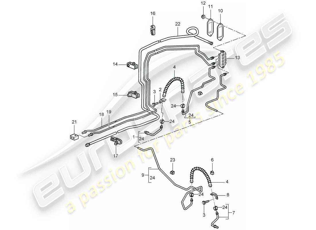 porsche 2007 (987 boxster) linea freno diagramma delle parti