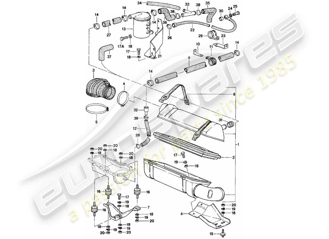 porsche 1985 (924) sistema di depurazione dell'aria diagramma delle parti