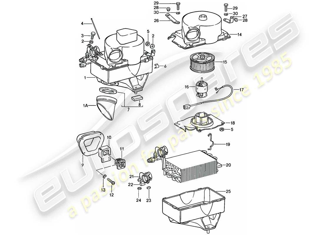 porsche 1985 (911) condizionatore d'aria - corpo evaporatore - parti singole schema parte