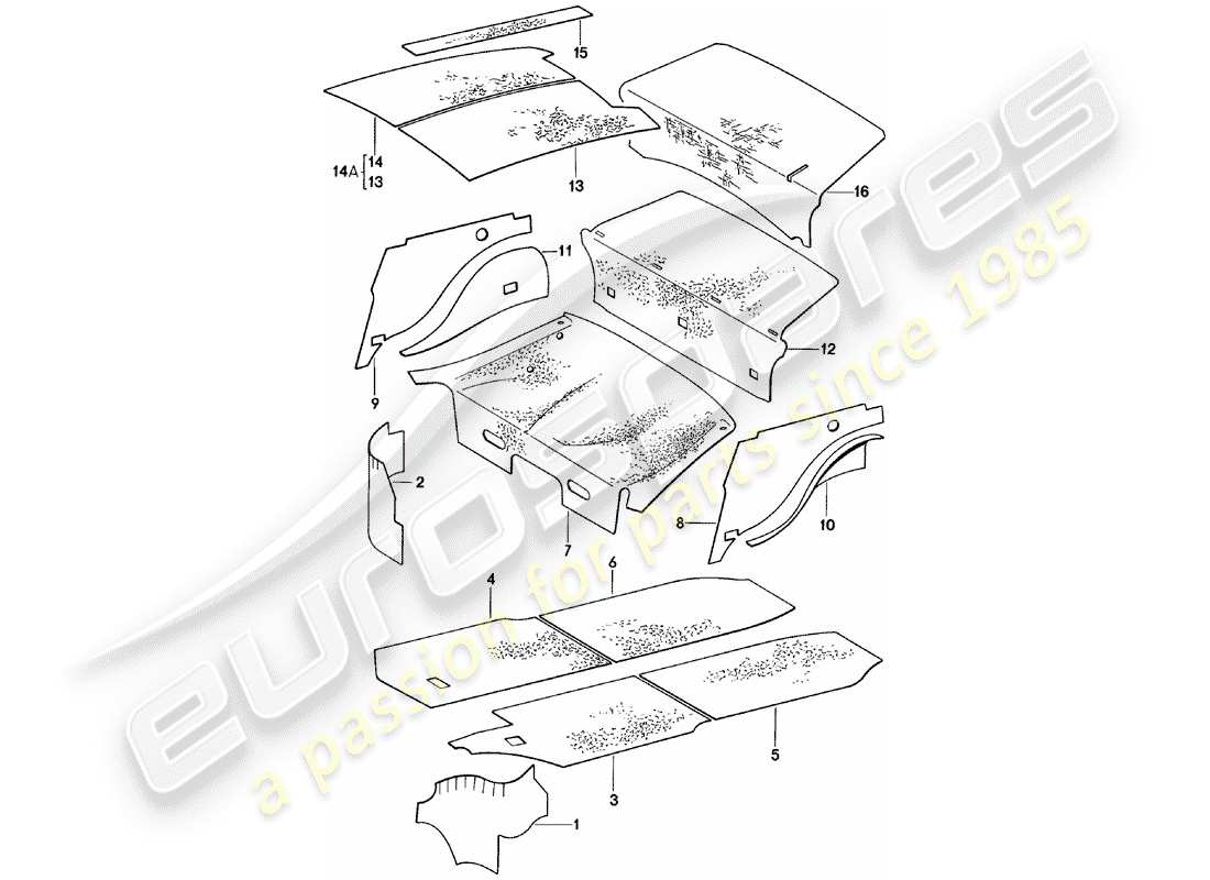 porsche 1981 (911) scocca - assorbitori acustici diagramma delle parti