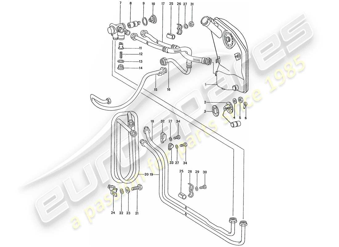 porsche 1976 (911) lubrificazione motore - bobina radiatore diagramma delle parti