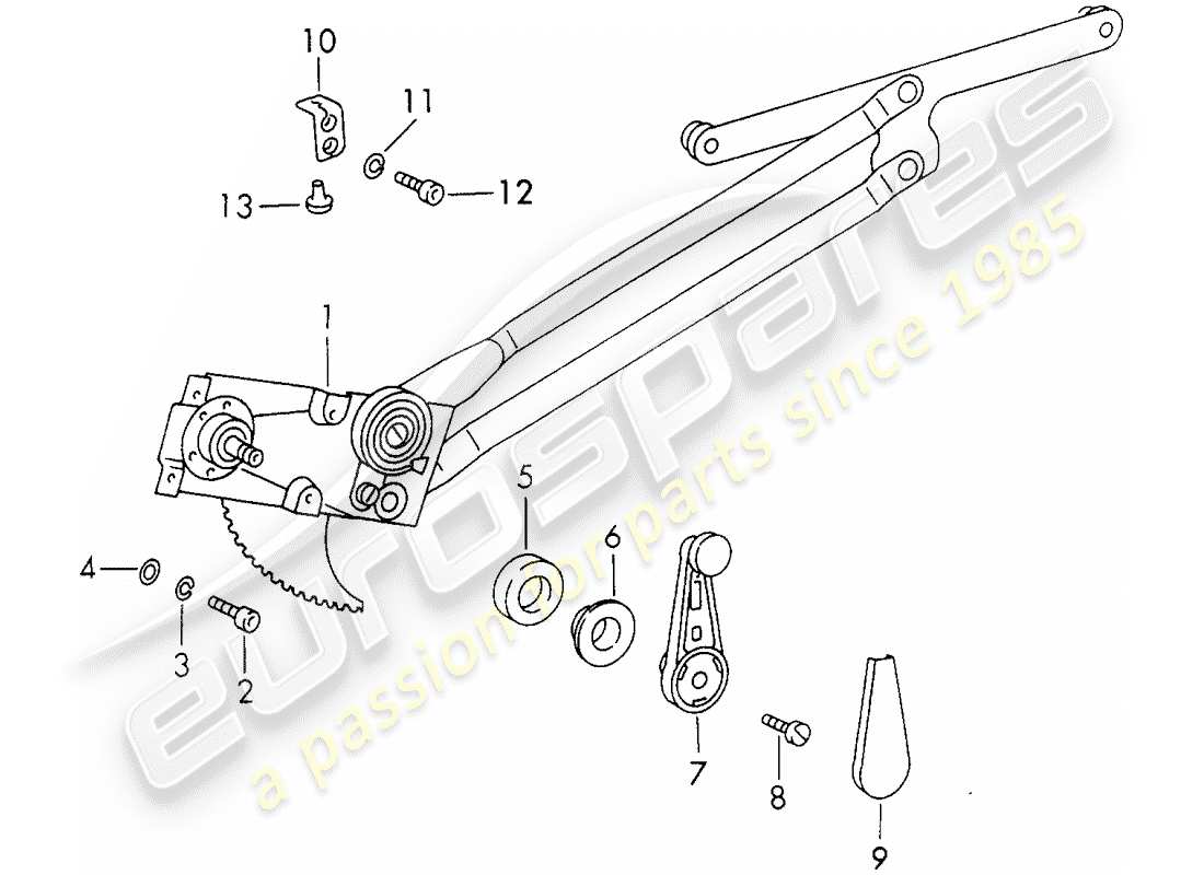 porsche 1973 (911) regolatore della finestra - meccanico diagramma delle parti