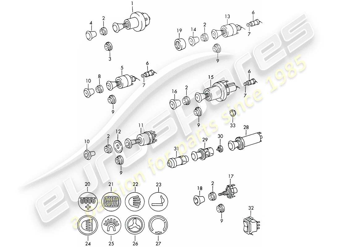 porsche 1968 (911/912) interruttore - rivestimenti cruscotto diagramma delle parti