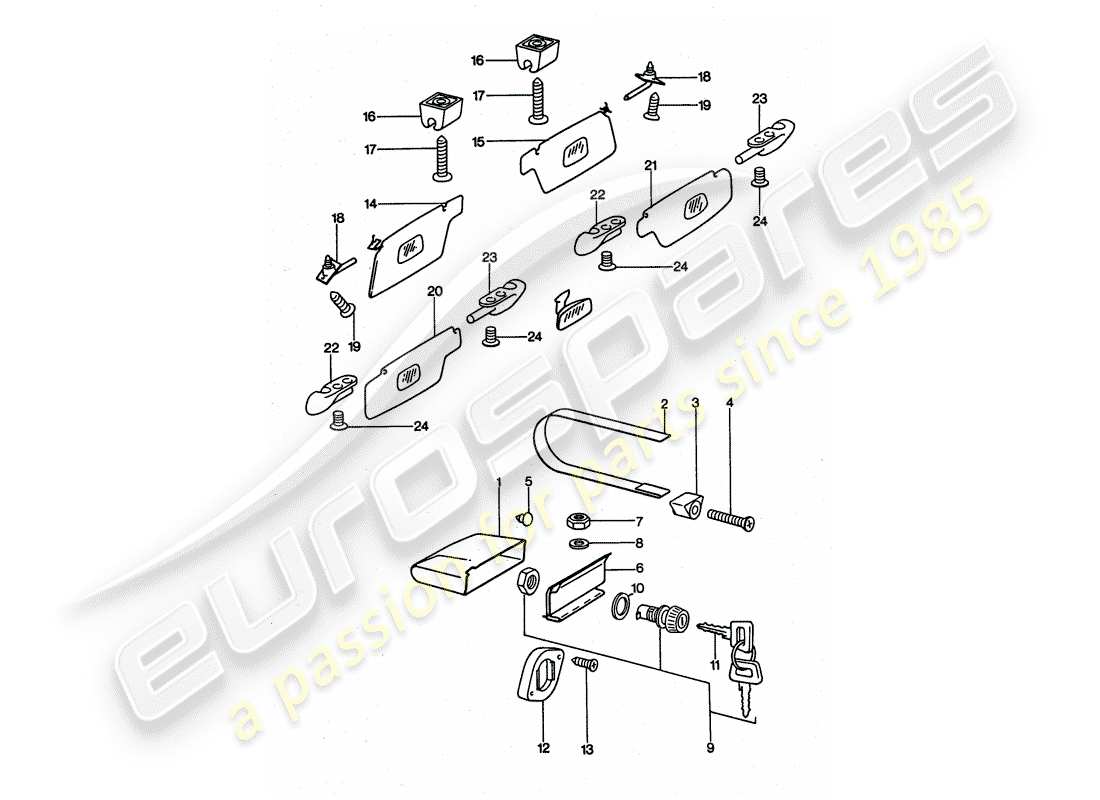 porsche 1976 (911 turbo) portaoggetti - visiera da parasole diagramma delle parti