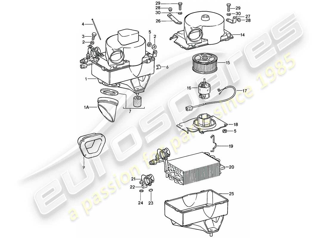 porsche 1987 (911) condizionatore d'aria - corpo evaporatore - parti singole schema parte