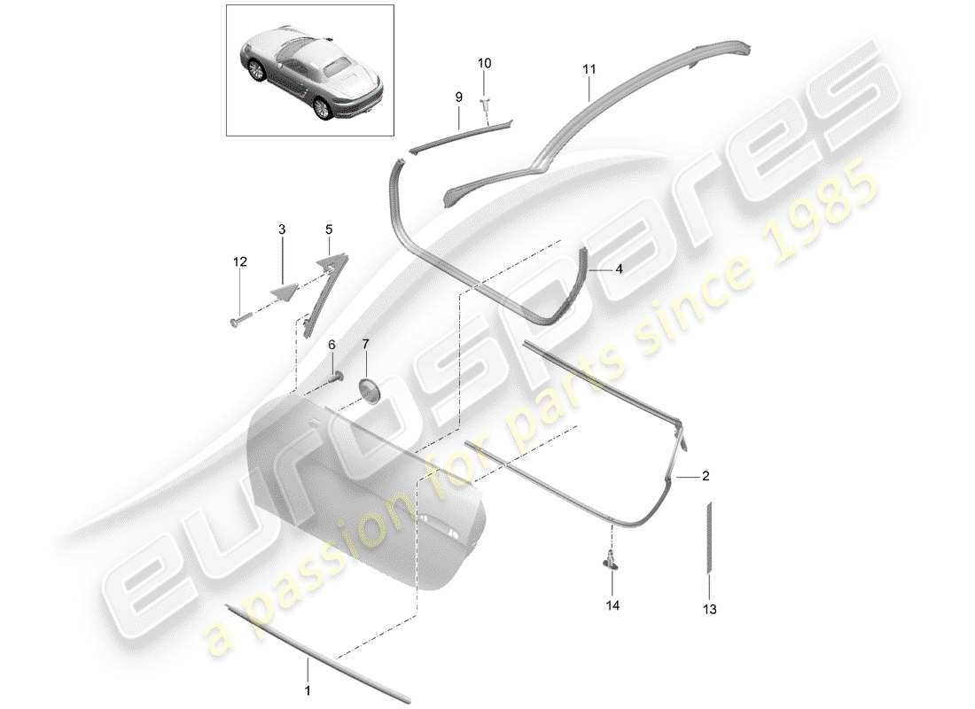 porsche 2018 (718 boxster) guarnizione della porta diagramma delle parti