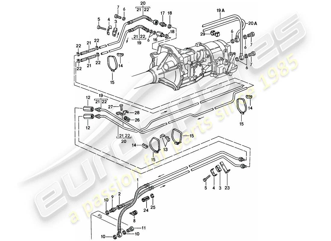 porsche 1982 (944) radiatore olio ingranaggi - cambio automatico diagramma delle parti