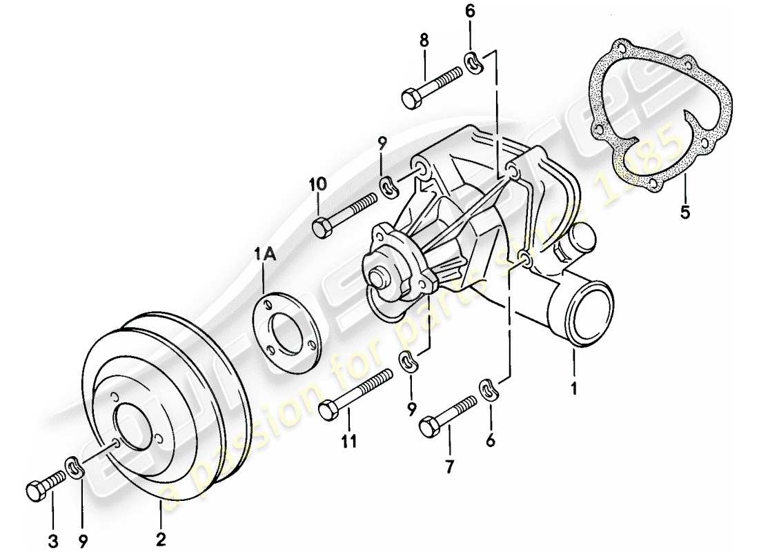 porsche 1979 (924) schema delle parti della pompa dell'acqua