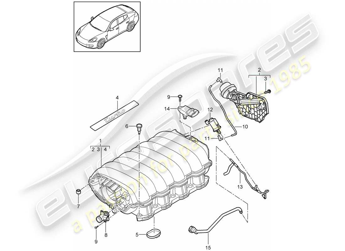 porsche 2014 (panamera 970) distributore dell'aria aspirata diagramma delle parti