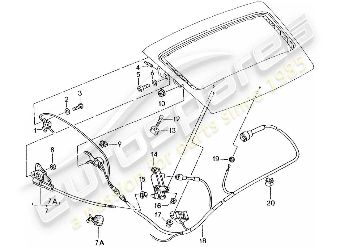 porsche 1994 (993) spoiler posteriore - meccanismo di guida diagramma delle parti