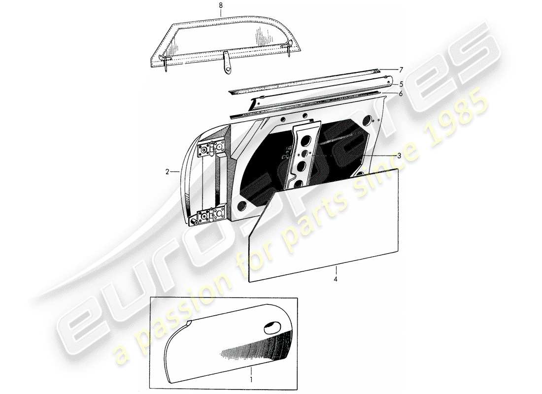 porsche 1955 (356/356a) porta - con: - accessori schema delle parti