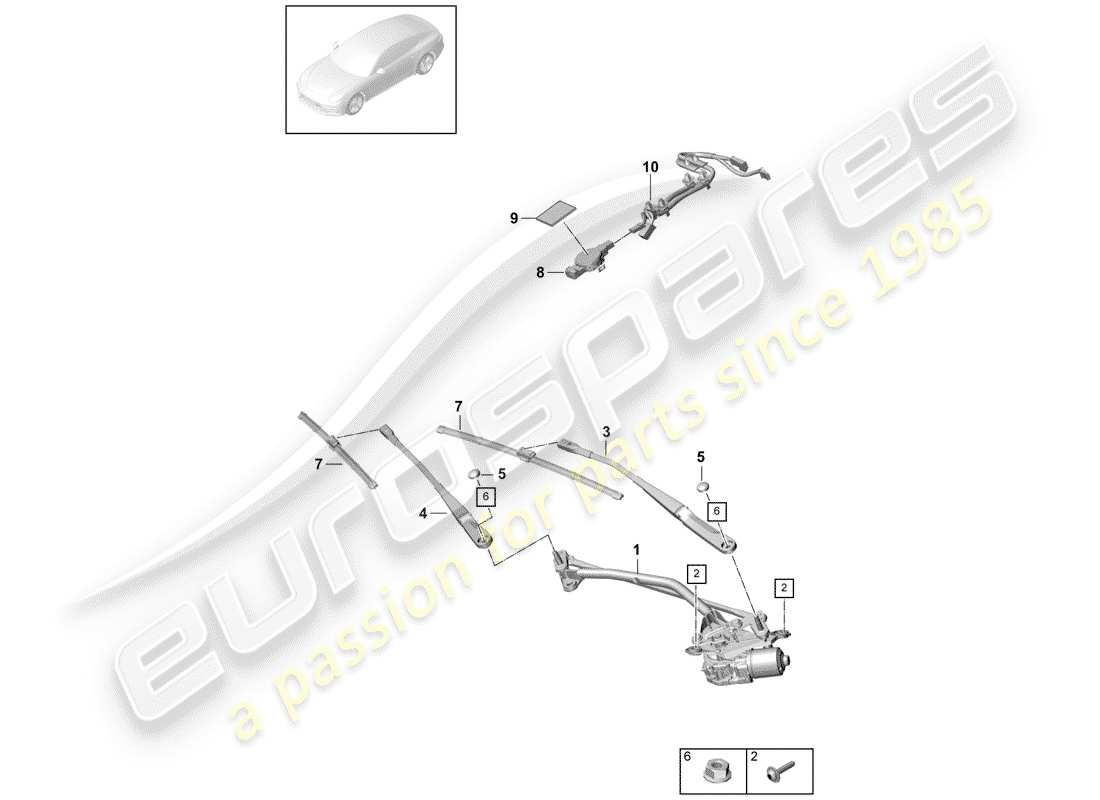 porsche 2019 (panamera 971-1) sistema tergicristallo compl. diagramma delle parti
