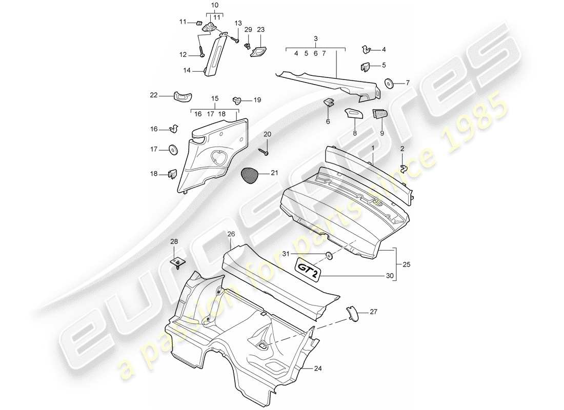 porsche 2009 997-2 turbo / gt2 diagramma delle parti trims