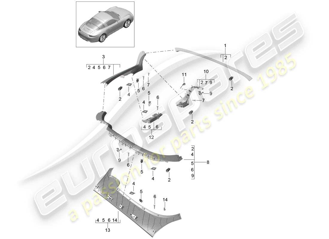 porsche 2012 (991-1) finiture diagramma delle parti