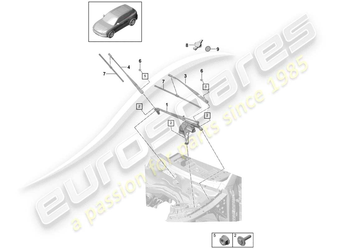 porsche 2020 (cayenne e3 9ya/9yb) sistema tergicristallo compl. diagramma delle parti