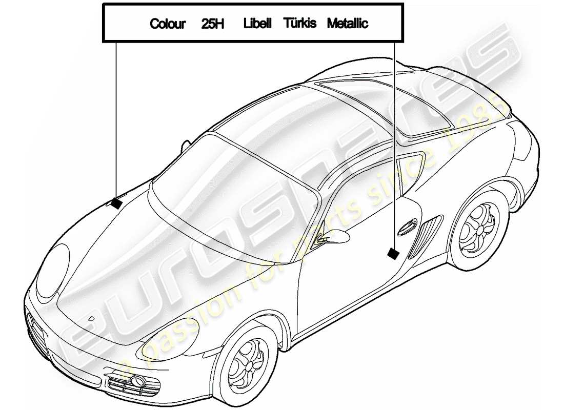 porsche 2011 (987 cayman) bastoncino per ritocchi di vernice diagramma delle parti