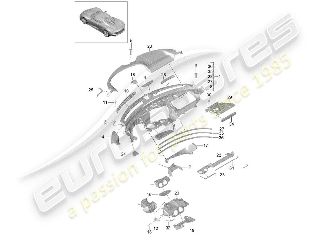 porsche 918 spyder (2015) pannello di controllo diagramma delle parti