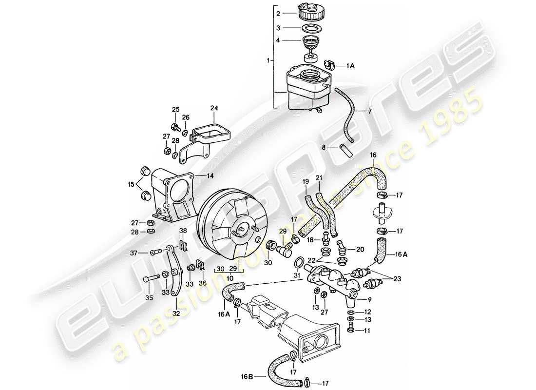 porsche 1985 (911) serbatoio per - liquido freno - pompa freno schema delle parti