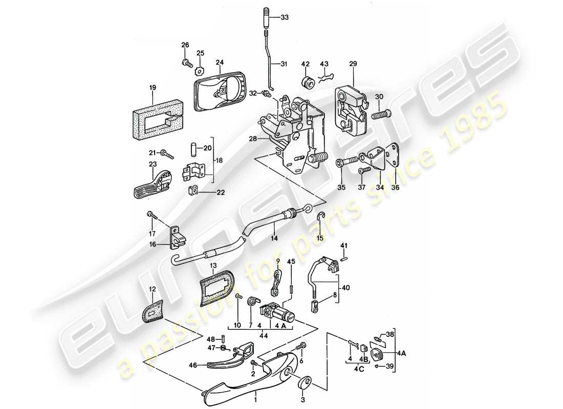porsche 1995 (968) maniglia della porta, esterna - chiusura della porta diagramma delle parti