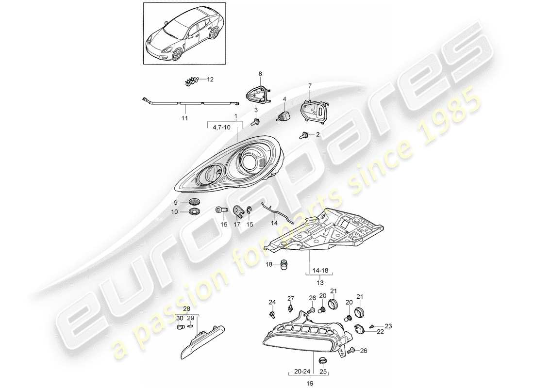 porsche 2015 (panamera 970) diagramma delle parti del faro