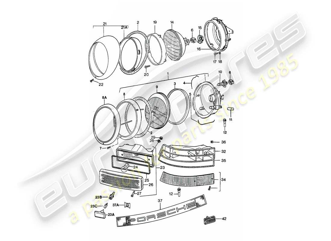 porsche 1985 (911) proiettore - illuminazione schema delle parti