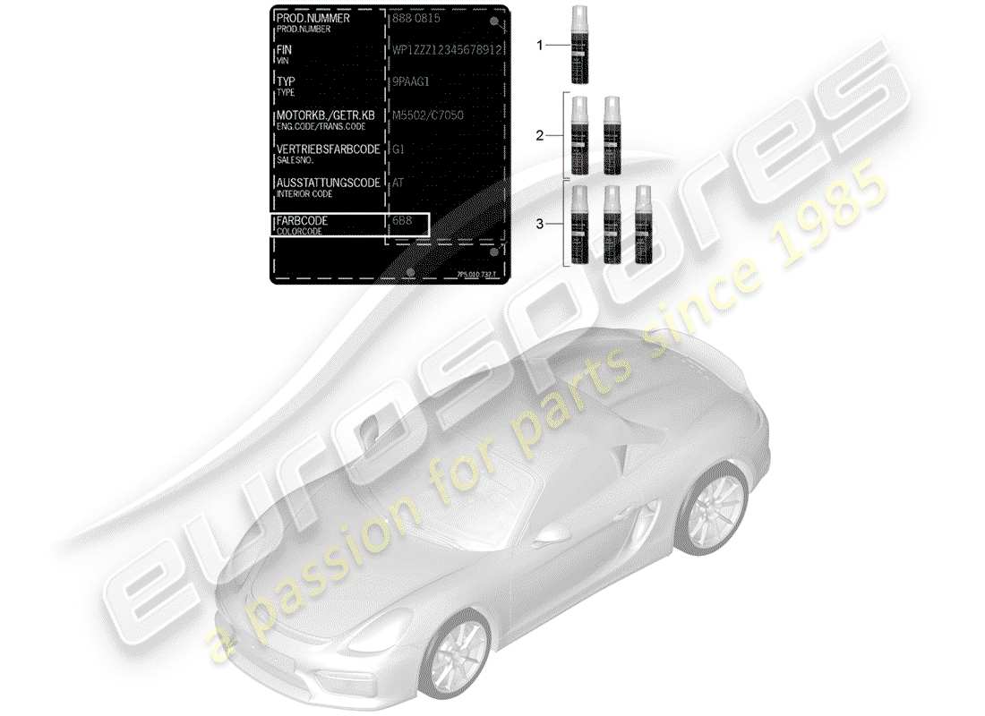 porsche 2016 (981 boxster spyder) bastoncino per ritocchi di vernice diagramma delle parti