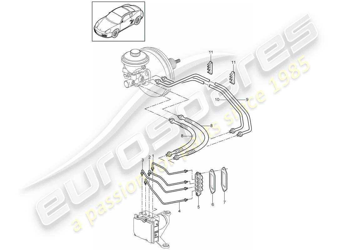 porsche 2009 (987 cayman) diagramma delle parti delle linee dei freni