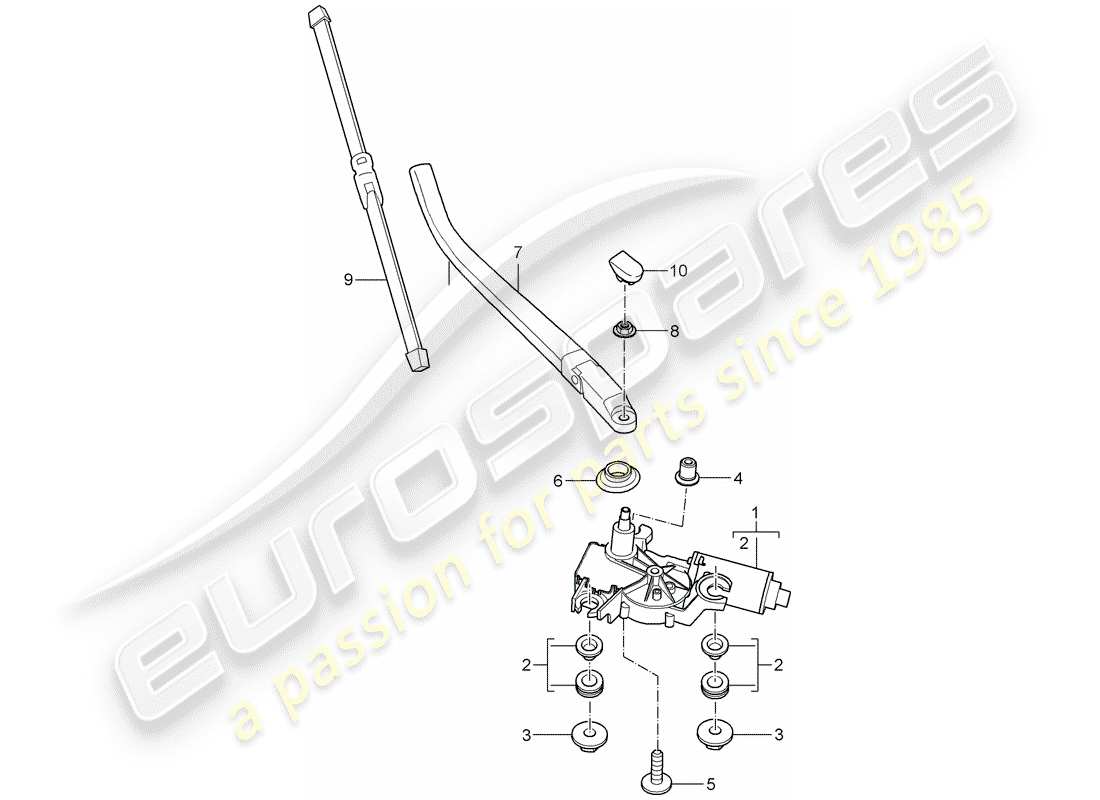 porsche 2007 (987 cayman) tergicristallo posteriore diagramma delle parti