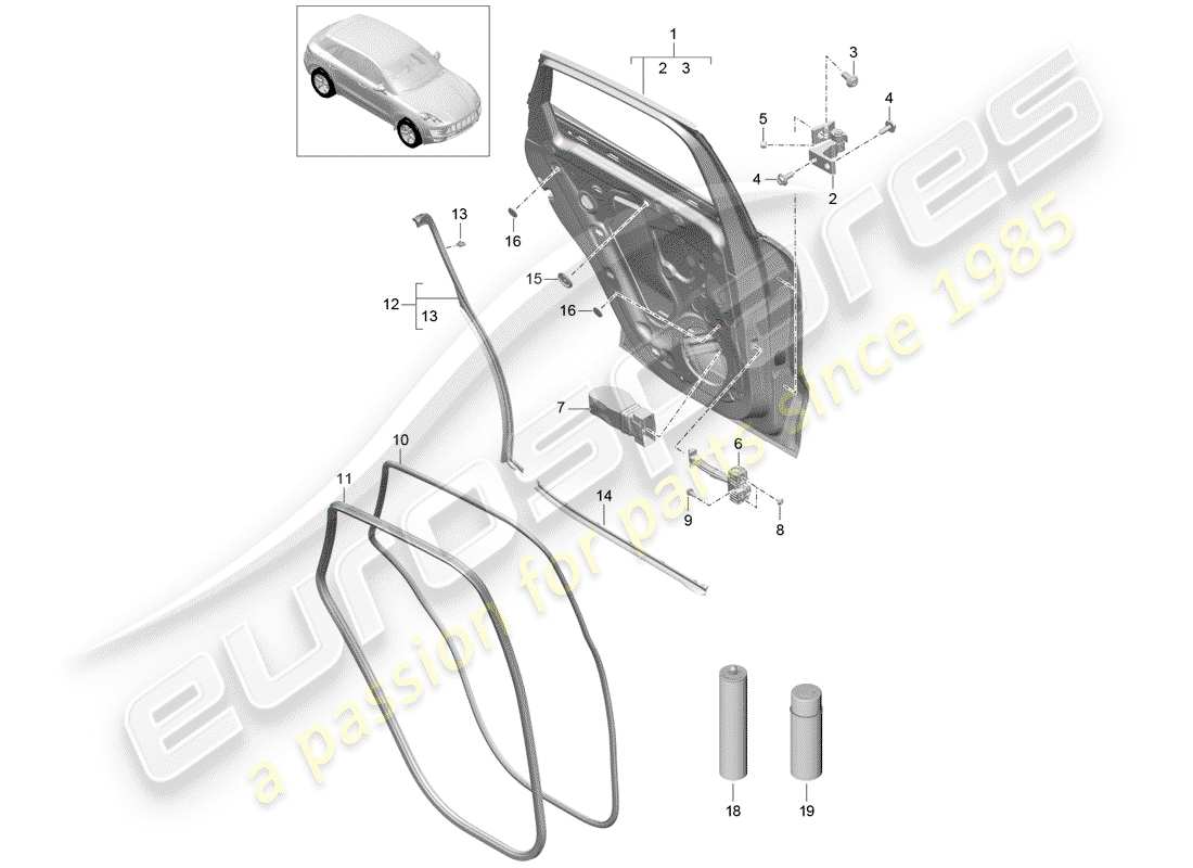 porsche 2017 (macan) guscio della porta diagramma delle parti