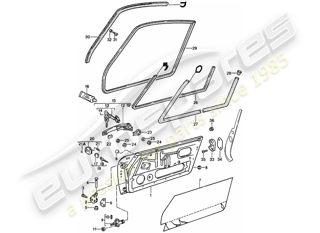 porsche 1985 (911) accessori - porte diagramma delle parti