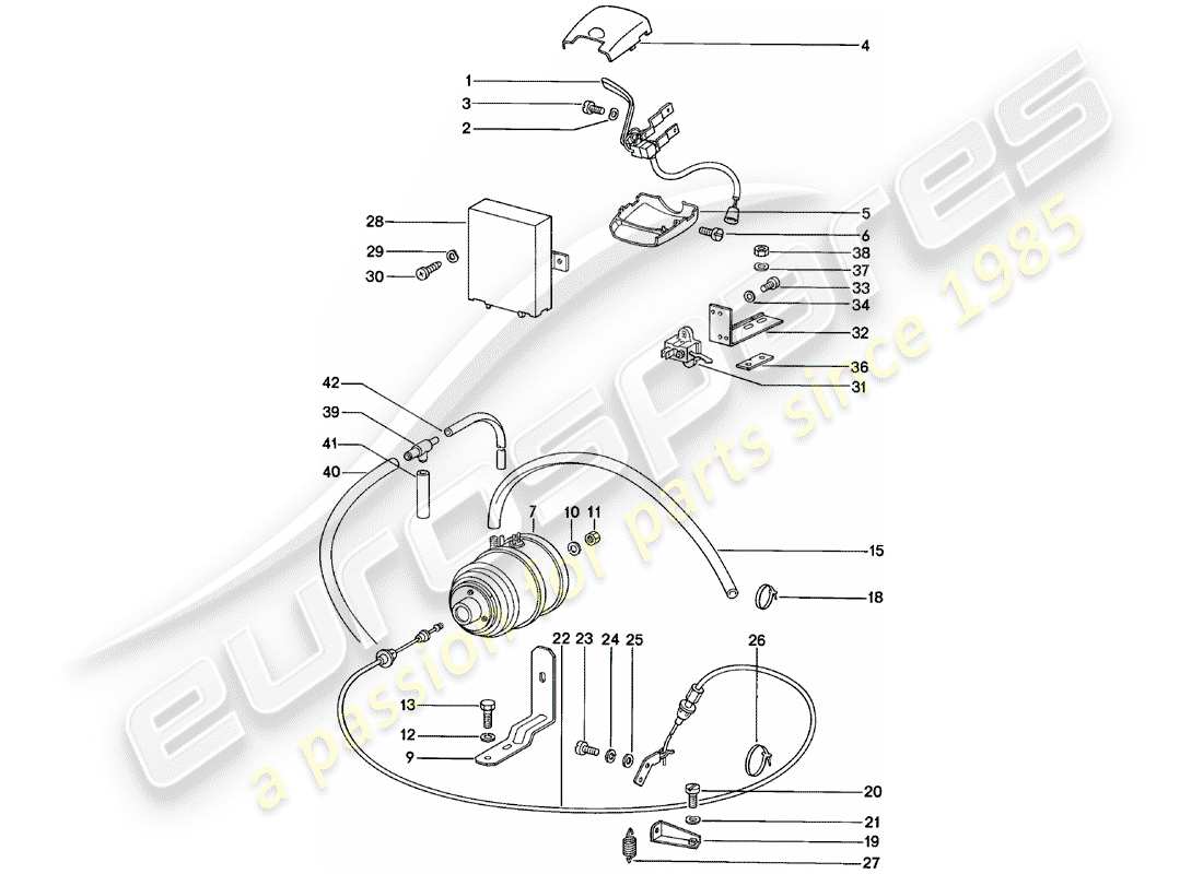 porsche 1982 (911) sistema di controllo della velocità di crociera diagramma delle parti