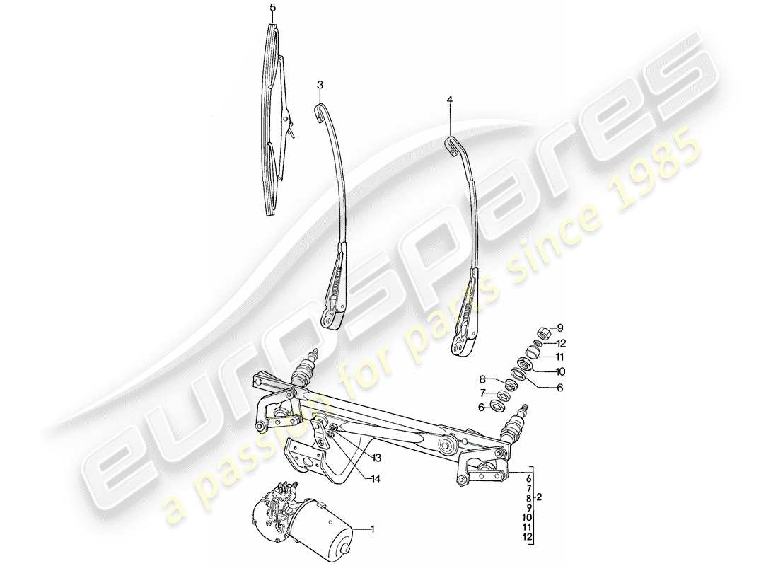 porsche 1985 (911) sistema tergicristallo schema delle parti