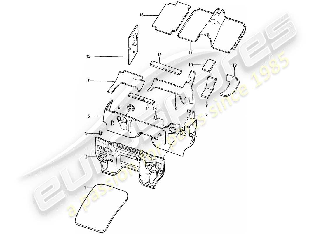 porsche 1982 (928) scocca - isolamento acustico 1 diagramma delle parti