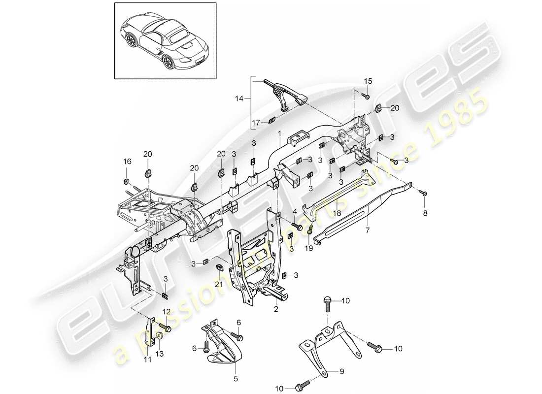 porsche 2010 (987 boxster) telaio di contenimento diagramma delle parti