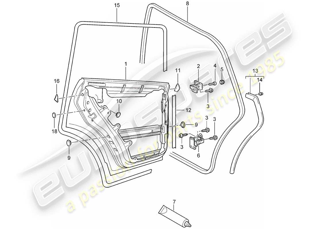 porsche 2010 (cayenne e1 9pa) guscio della porta diagramma delle parti