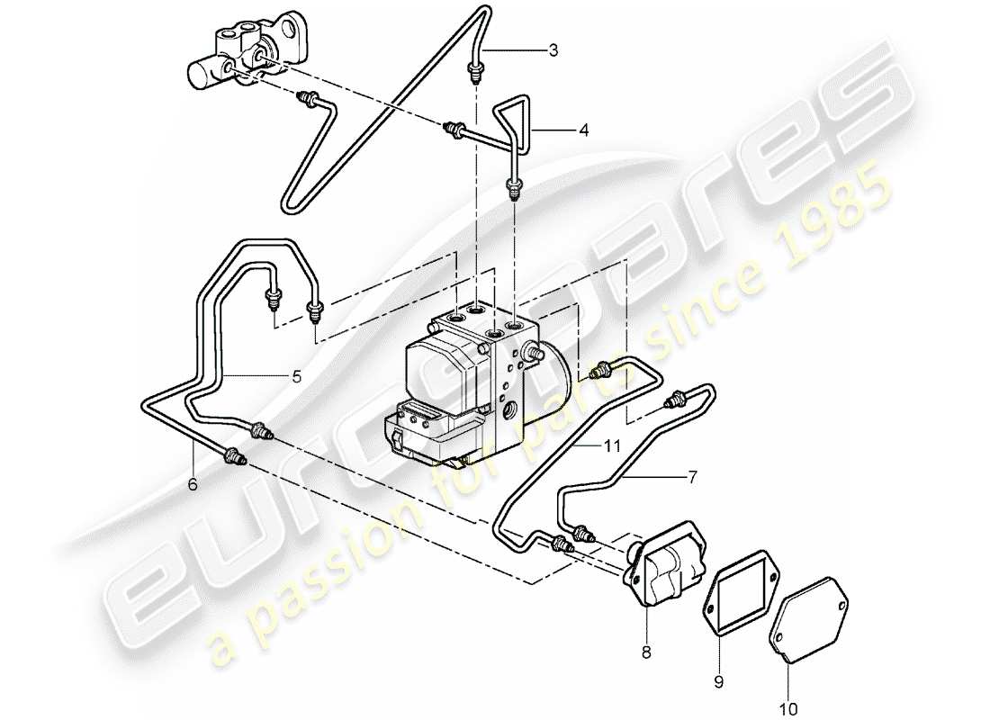 porsche 2003 (996 gt3) linee dei freni - parte anteriore diagramma delle parti