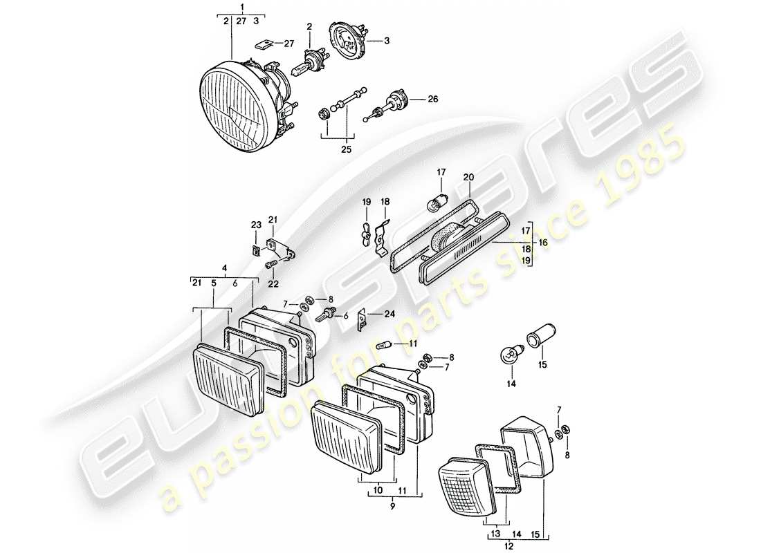 porsche 1985 (928) fari - indicatore di direzione - (sa) - f >> 92-fs840 666 - f 92fs8 40667>> - vedi gruppo - 9/05/00 diagramma delle parti