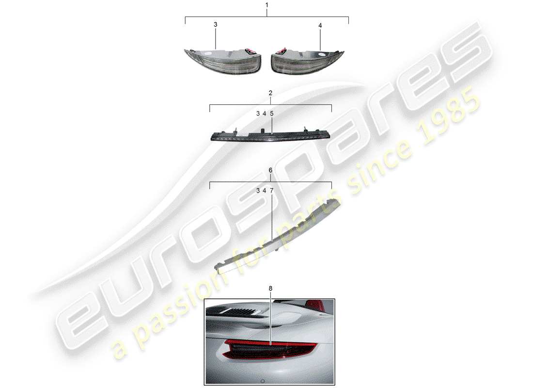 porsche 2016 (tequipment 98x/99x) schema delle parti luce posteriore