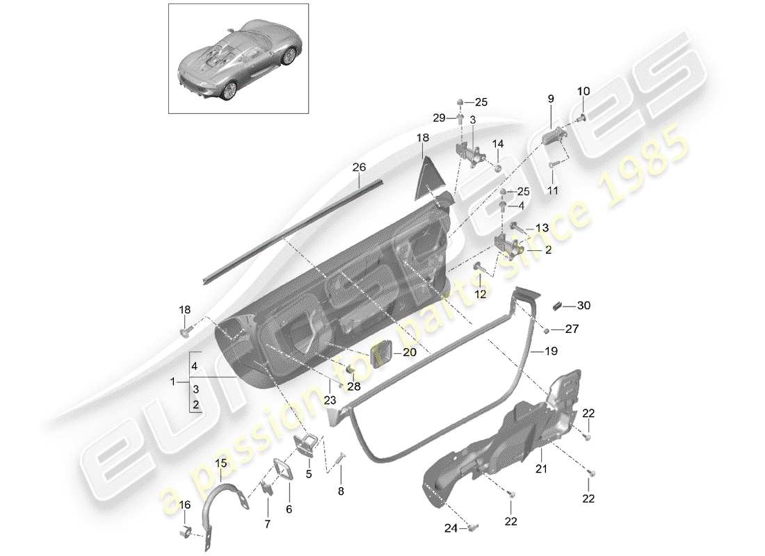 porsche 2015 (918 spyder) porta diagramma delle parti