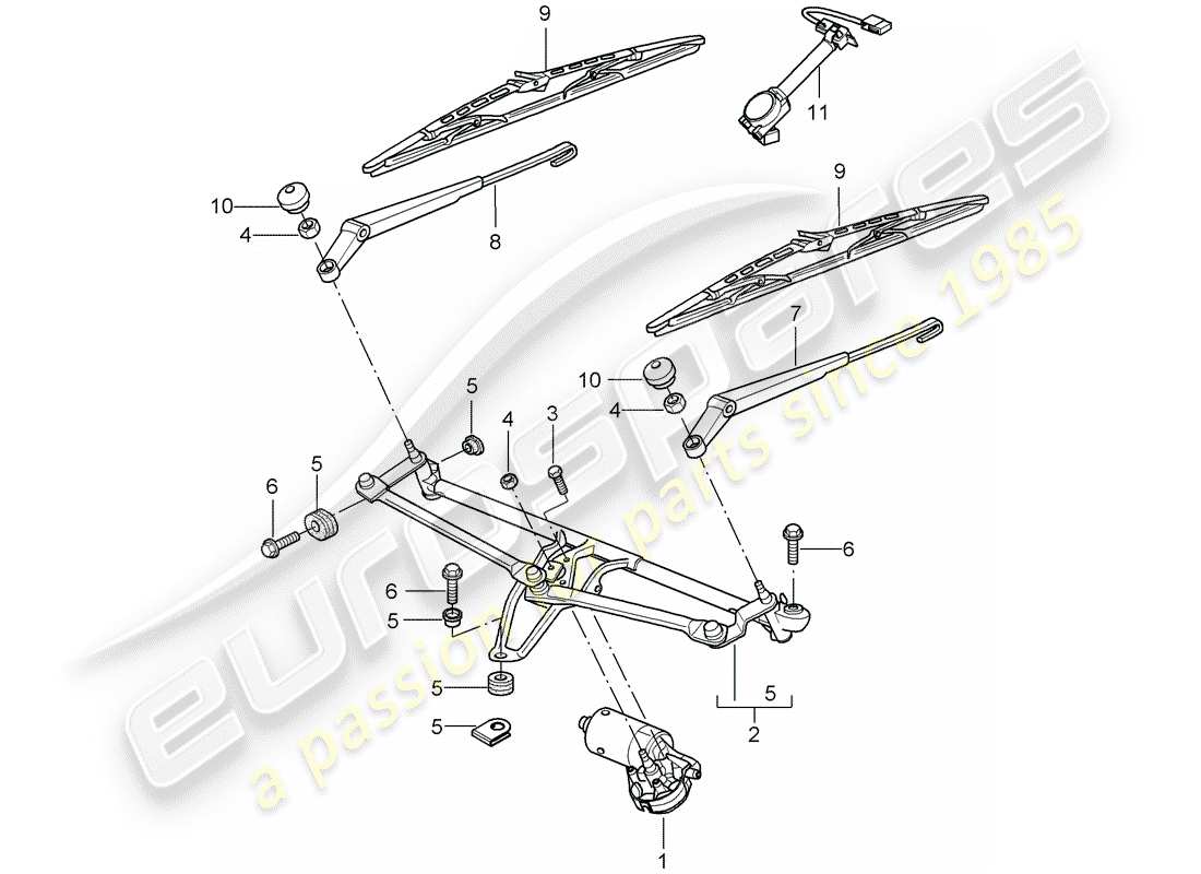 porsche 2009 (997-2 gt3) sistema tergicristallo compl. diagramma delle parti