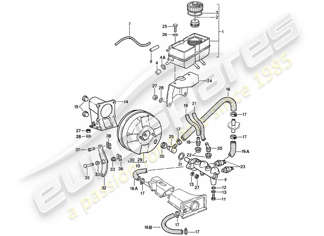 porsche 1987 (911) serbatoio per - liquido freno - pompa freno schema delle parti