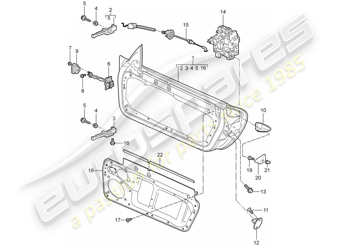 porsche 2008 (997-1 turbo / gt2) guscio della porta diagramma delle parti