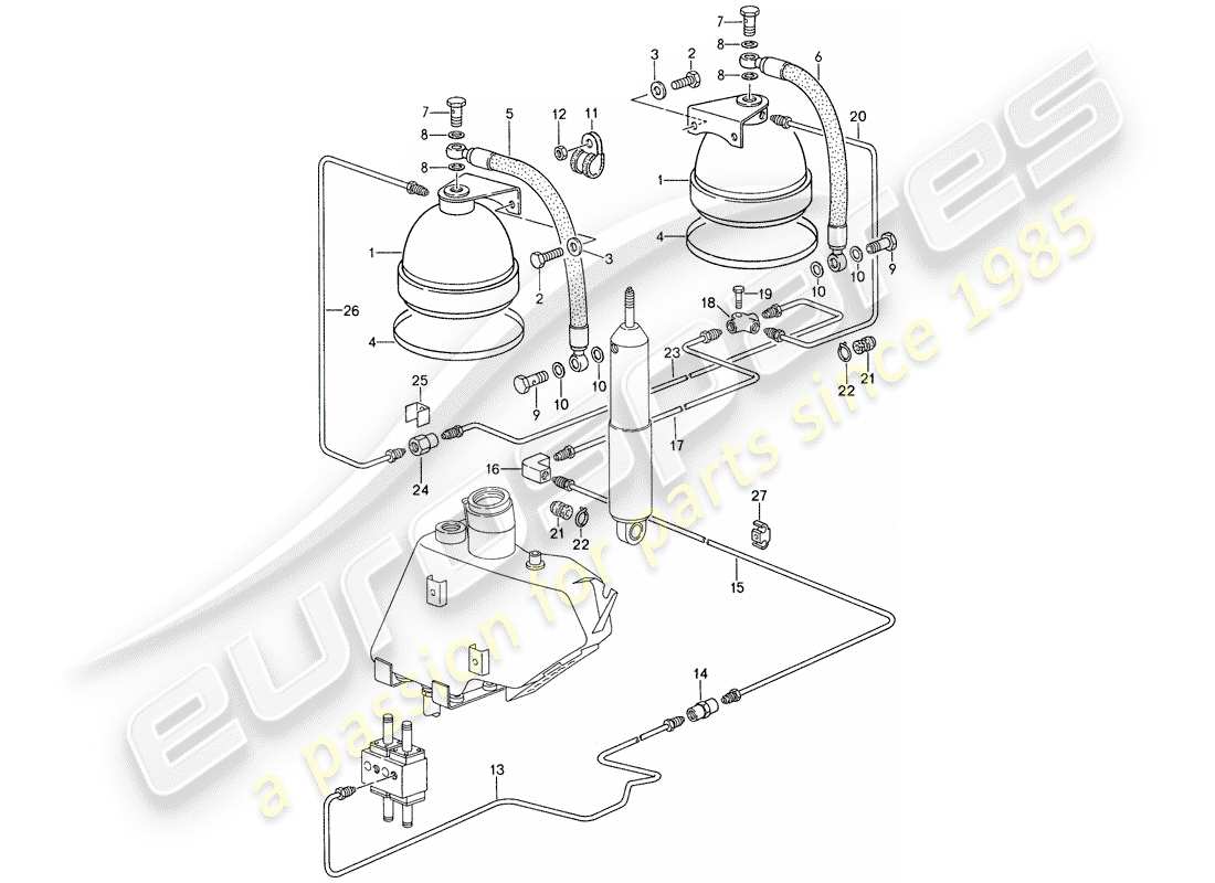 porsche 1988 (959) sistema autolivellante - linee diagramma delle parti
