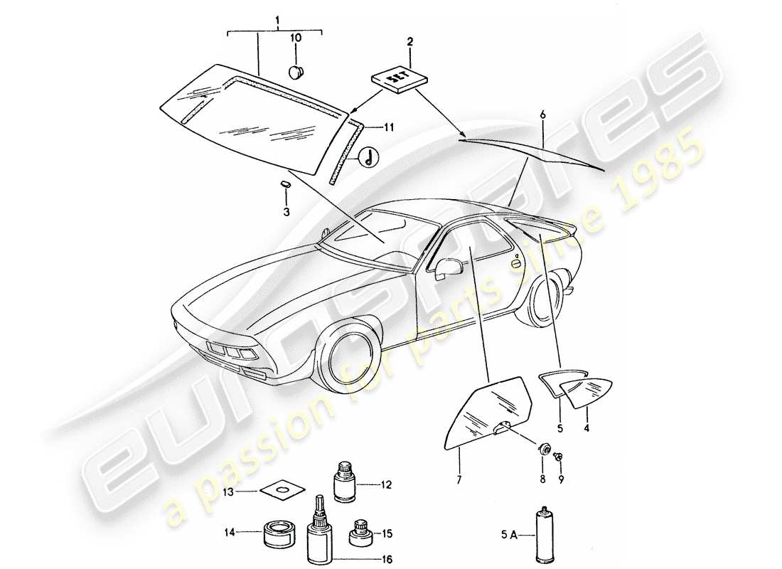 porsche 1993 (928) vetri della finestra diagramma delle parti