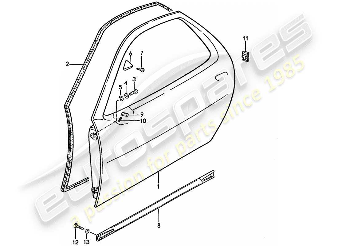 porsche 1992 (928) guscio della porta diagramma delle parti