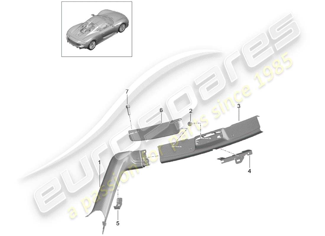 porsche 2015 (918 spyder) schema delle parti delle visiere parasole
