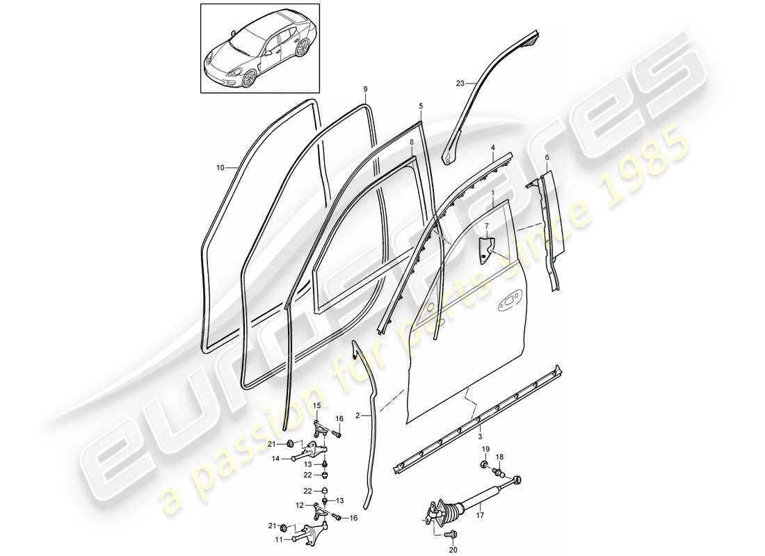 porsche 2016 (panamera 970) guscio della porta diagramma delle parti