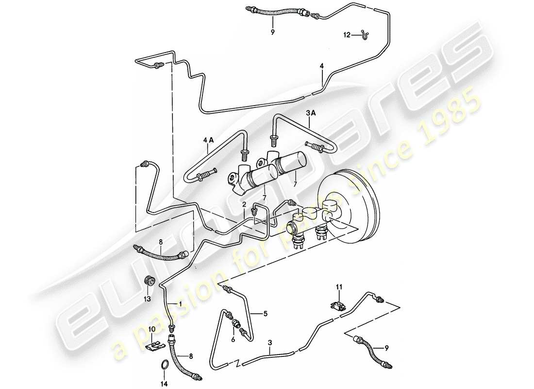 porsche 1982 (928) linee freno - solo in combinazione con: - depressione - 928.355.023.03 /04 - senza: - regolatore pressione freno - f >> 92-88101 129 schema delle parti