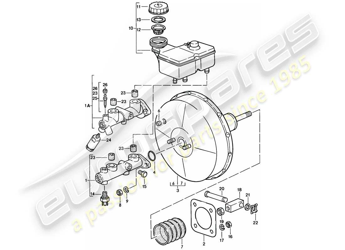 porsche 1983 (928) pompa freno - servofreno diagramma delle parti