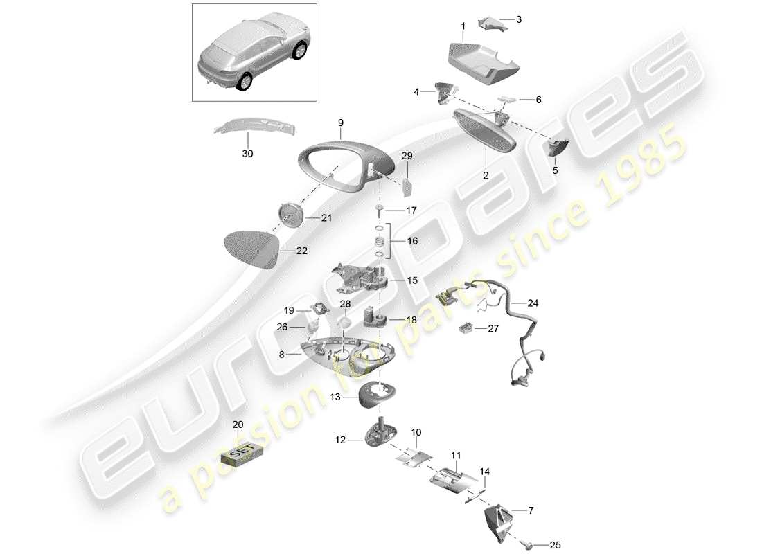 porsche 2017 (macan) specchietto retrovisore interno diagramma delle parti